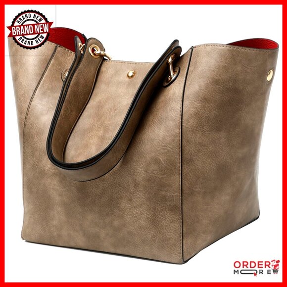 Handbags - Large Work Tote Bag with Crossbody Strap, Waterproof Vegan Leather, 25L Capacity